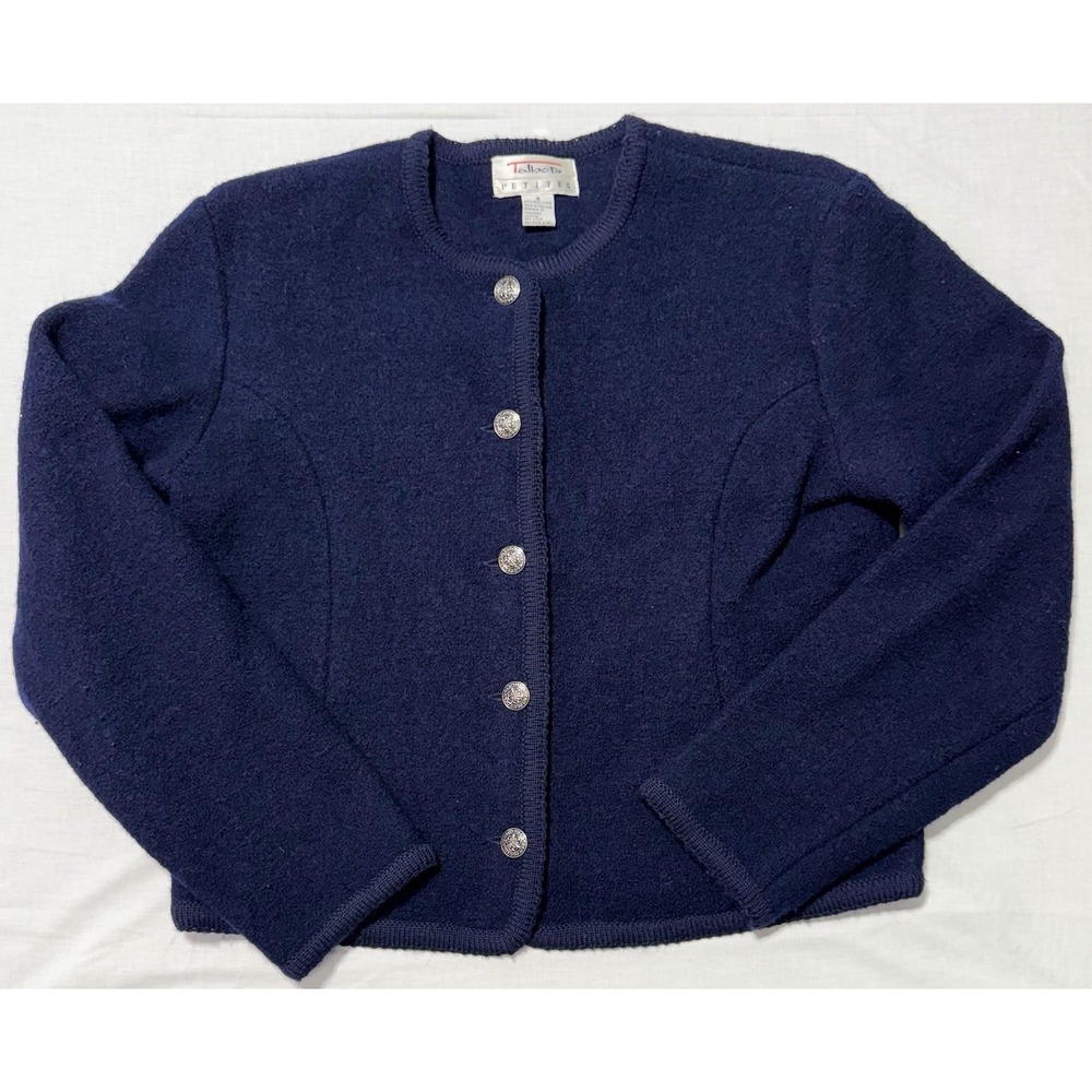 Talbots Blue Boiled‎ Wool Jacket Silver Ornate Buttons Size Small Petite S